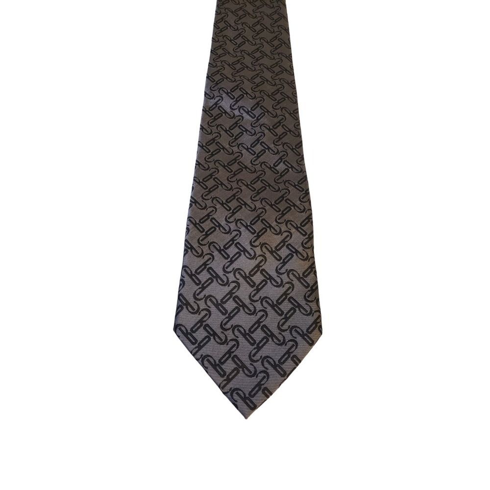 BELISI MENS TIE GRAY WITH BLACK 'B' NECK TIE 100% SILK DESIGNER WEDDING OFFICE